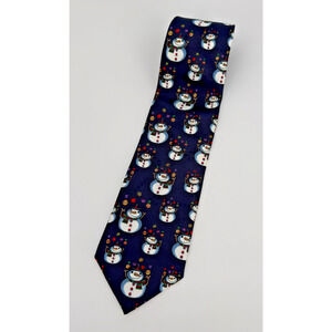 Vintage Hallmark Christmas Tie Snowman Holiday Necktie Blue 1990 Made USA NEW